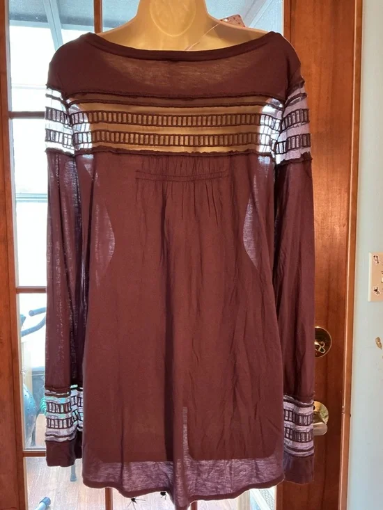 Free People Long Sleeve Sheer Lace Yoke Tunic in Plum - Picture 4 of 5
